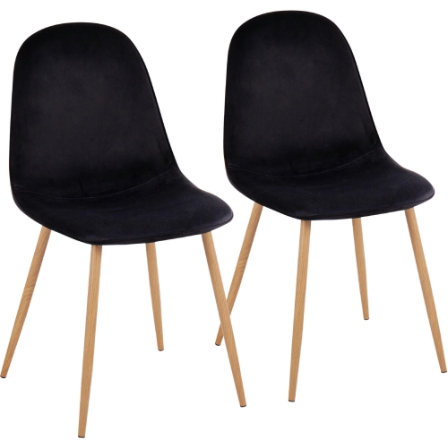 Pebble Dining Chair in Black Velvet & Wood FInish Metal (Set of 2)